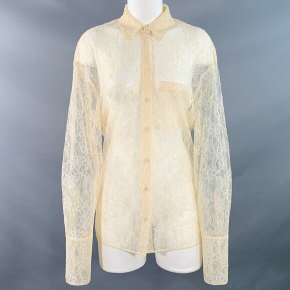 ZADIG & VOLTAIRE M Tyrone Beige Lavender Polyamide Blend Lace Button Up Shirt - Picture 1 of 7